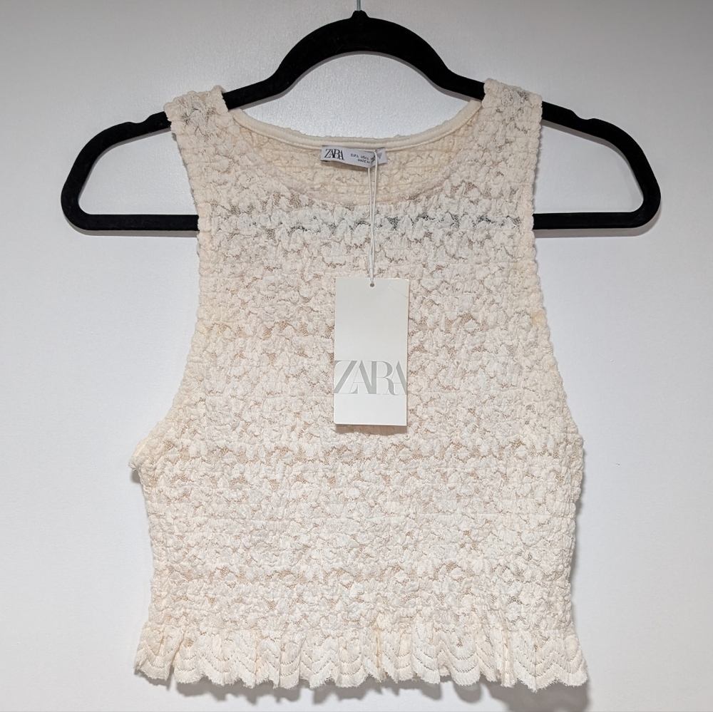 Zara Ivory Textured Crop Top, Women's Size L Or S